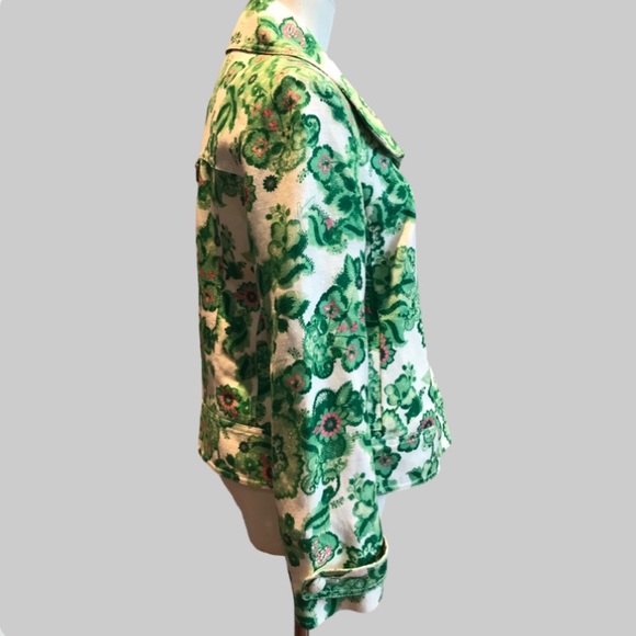 BURBERRY LONDON Women 10 green flower design zipper front jacket - Picture 4 of 15